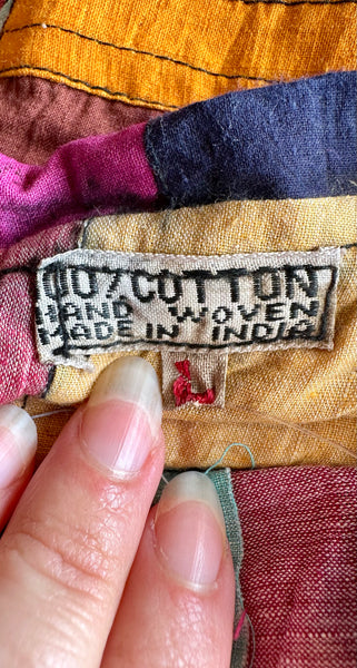 70s VINTAGE INDIAN Hand Woven Patchwork Shirt • Medium