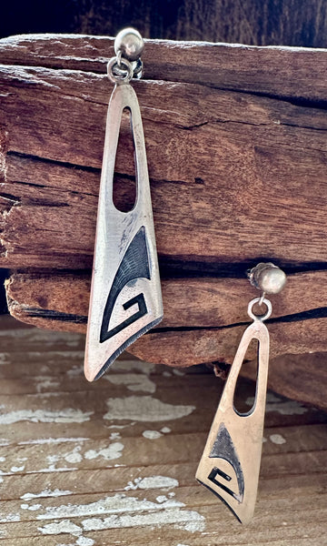 VINTAGE SILVER DECO Dangle Stud Earrings