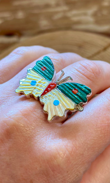 TAMARA PINTO Zuni Multi Stone Inlay Butterfly Ring • Adjustable