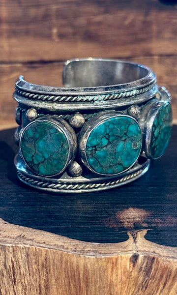 TURQUOISE TIDES Vintage Turquoise and Sterling Silver Cuff • 192g