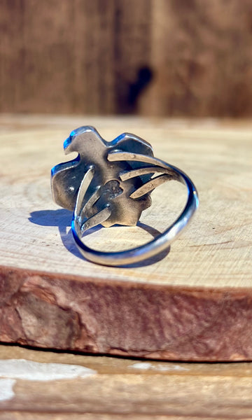 SMALL THUNDERBIRD Running Bear Navajo Turquoise and Sterling Silver Ring • Multiple Sizes