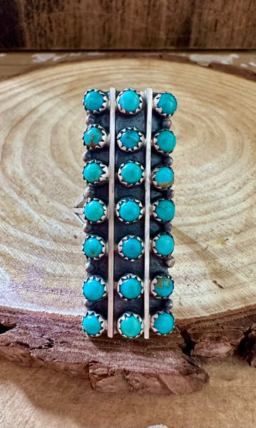 MYSTIC TURQUOISE ROWS Running Bear Sterling Silver Ring • Sizes 7.5 & 9.5
