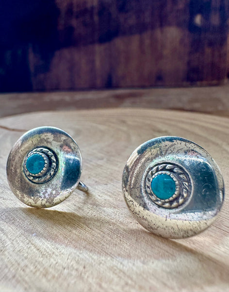 VINTAGE UFO'S TURQUOISE Sterling Silver Screw Back Earrings