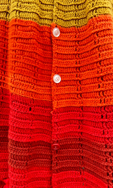 SUNBURST KNIT PONCHO Vintage 70s Crochet • Open Sizing