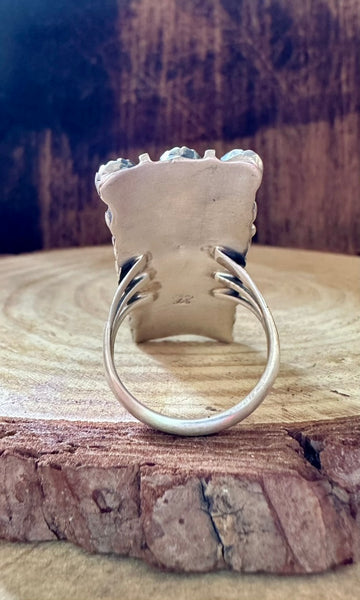 MYSTIC TURQUOISE ROWS Running Bear Sterling Silver Ring • Sizes 7.5 & 9.5