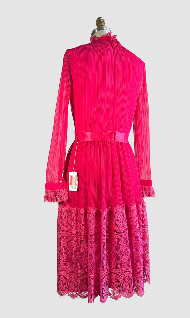 Miss Elliette California 60s Hot Pink Dress w/ Chantilly Lace Small Miss Elliette California 60s Hot Pink Dress w/ Chantilly Lace Small