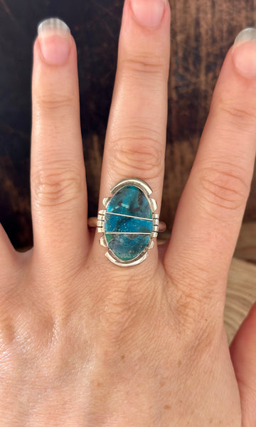 BRANDON ETCITTY TURQUOISE Inlay Navajo Ring • Sizes 8, 10
