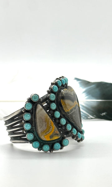 ANTHONY SKEETS Navajo Turquoise Bumble Bee Jasper Silver Cuff