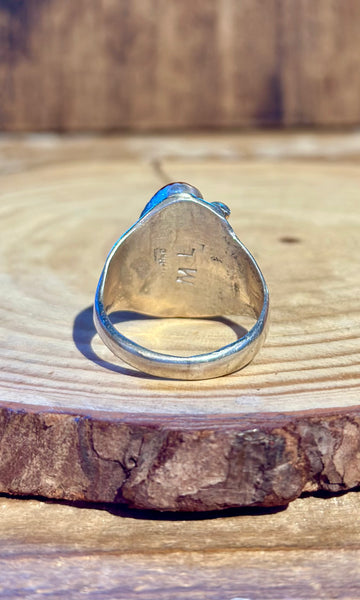 A STONES THROW Turquoise & Coral Sterling Silver Mens Ring • Size 9 1/2