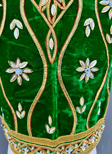 VINTAGE JEWELED VELVET Green & Gold 60s/70s Vest • Small