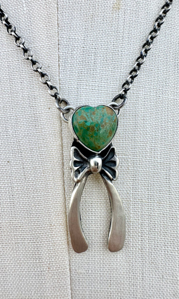 TOADLENA NAVAJO HEART & Bow Silver and Turquoise Necklace 26N06
