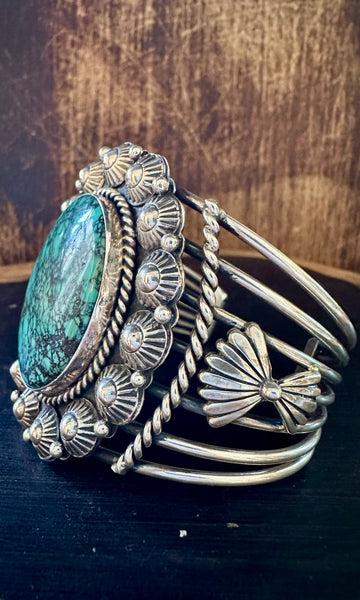 SOUTHWEST CHARMER E Richards Navajo Hogan Beads Silver & Turquoise Cuff