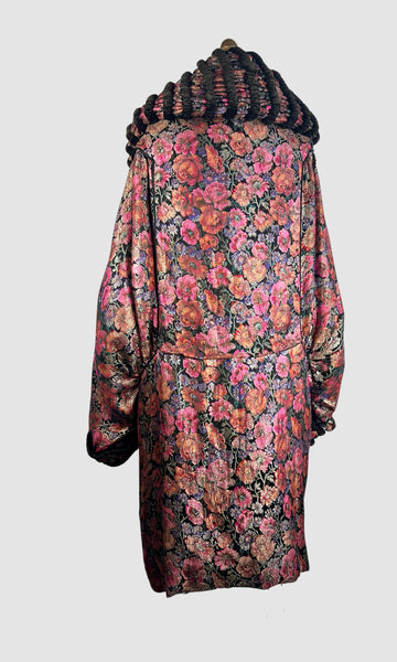 POPPY LOVE 1920s Cocoon Opera Coat With Brocade Poppy Weave • Medium