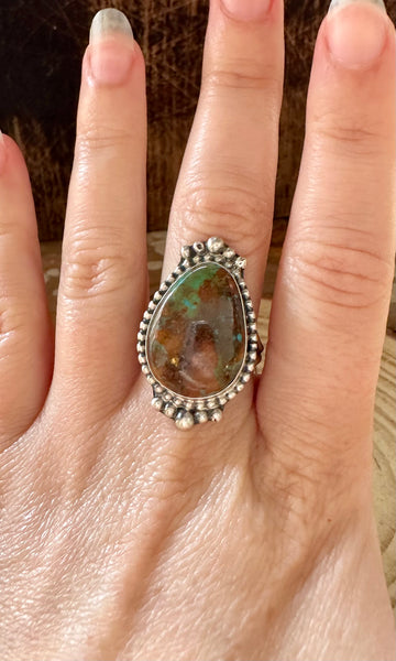 QUEEN In Love D&D Sterling Silver and Green Turquoise Ring • Size 8 1/4