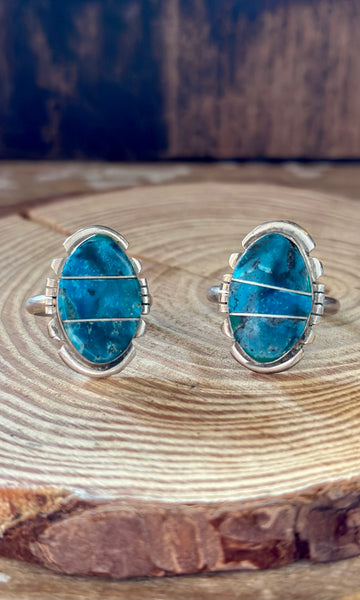 BRANDON ETCITTY TURQUOISE Inlay Navajo Ring • Sizes 8, 10