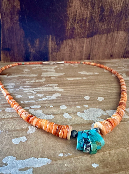 DINE’H NATIVE ARTS Coral and Turquoise Necklace Strand • 30g