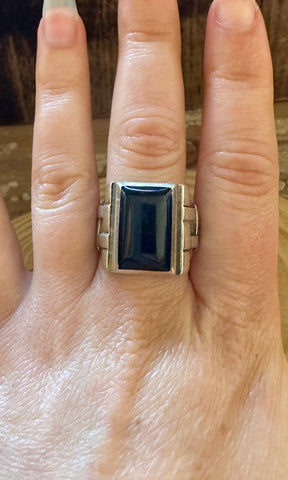 WOVEN ECLIPSE Sterling Silver & Onyx Men's Ring • Size 10 1/4