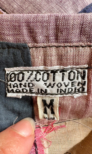 70s VINTAGE INDIAN Hand Woven Patchwork Shirt • Small