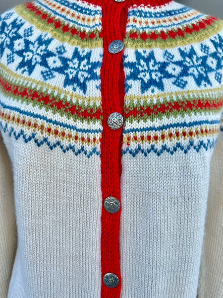 VINTAGE HANDKNITTED NORWEGIAN Wool 60s/70s Cardigan Sweater • Medium