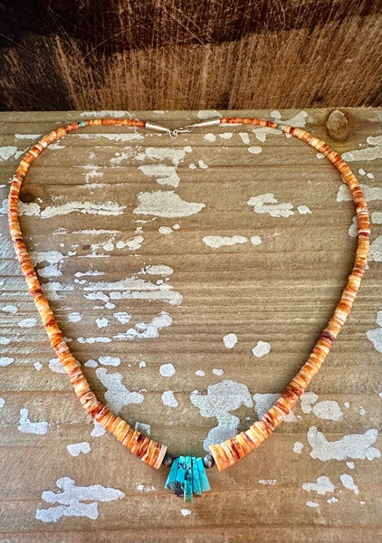 DINE’H NATIVE ARTS Coral and Turquoise Necklace Strand • 30g