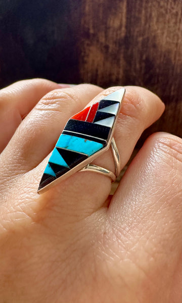 CLEO KALLESTEWA Multi Stone Inlay Native American Zuni Ring • Size 7
