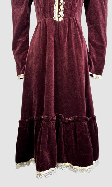 PRAIRIE TALE 70s Gunne Sax Victorian Style Velveteen Dress •  Small