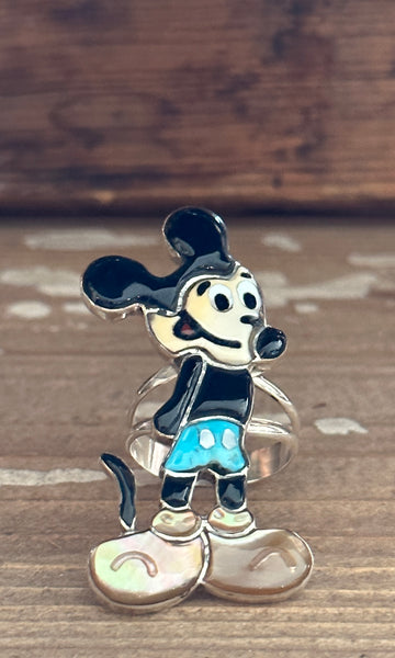 MICKEY MOUSE Zuni Toons Inlay Silver Ring • Size  9
