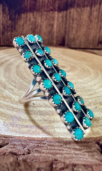MYSTIC TURQUOISE ROWS Running Bear Sterling Silver Ring • Sizes 7.5 & 9.5