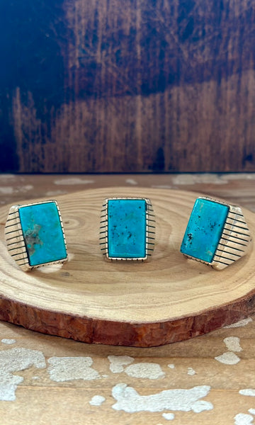 TREVOR JACK Large Square Sterling Silver & Turquoise Mens Ring • Sizes 10 & 11