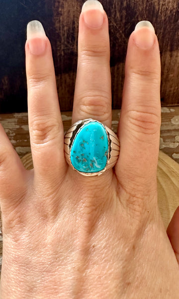 ALVERY SMITH NAVAJO Sterling Silver and Turquoise Mens Ring • Size 12
