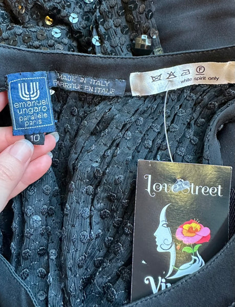 EMANUEL UNGARO Parallèle Paris 80s Sequin Sheer Dress • Medium