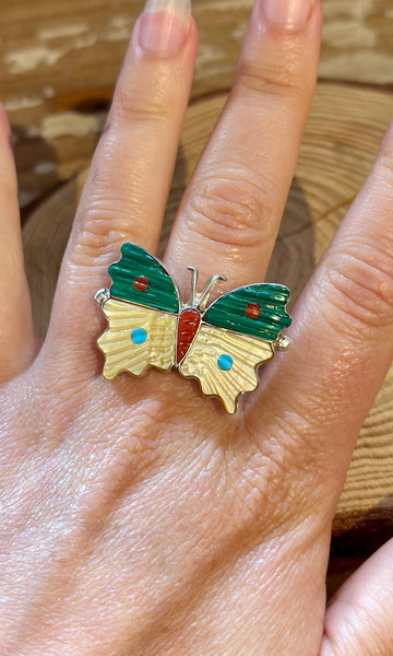 TAMARA PINTO Zuni Multi Stone Inlay Butterfly Ring • Adjustable
