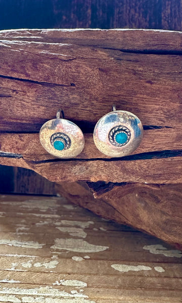 VINTAGE UFO'S TURQUOISE Sterling Silver Screw Back Earrings