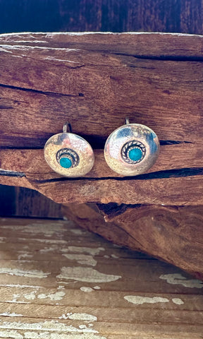 VINTAGE UFO'S TURQUOISE Sterling Silver Screw Back Earrings