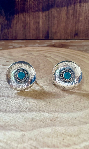 VINTAGE UFO'S TURQUOISE Sterling Silver Screw Back Earrings