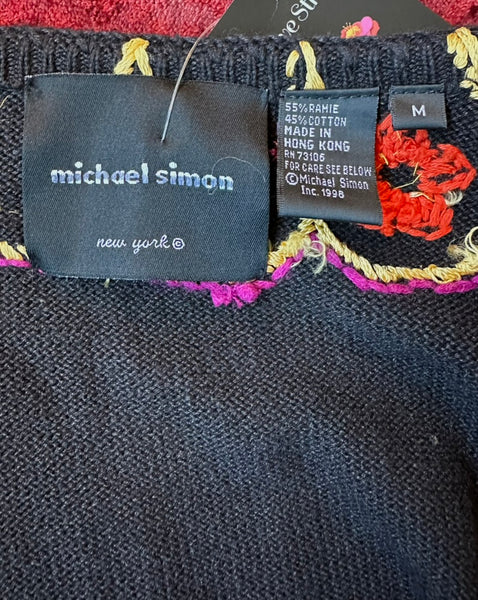 MICHAEL SIMON Vintage 90s Embroidered Sweater • Medium