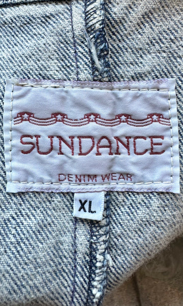 VINTAGE SUNDANCE 80s/90s Hand Painted Acid Wash Denim Duster • XL