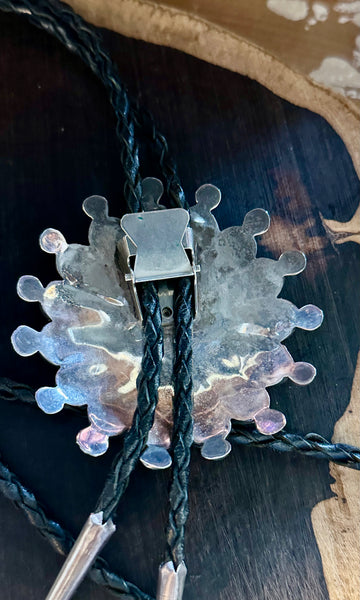 RUTH LONJOSE ZUNI Sun Face Multi-Stone Inlay Bolo Tie w/ Leather Cord JM22