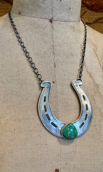 R. LIVINGSTON Navajo Silver & Turquoise Horseshoe Necklace