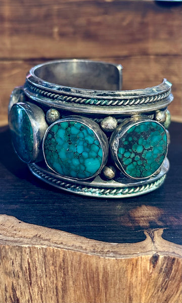 TURQUOISE TIDES Vintage Turquoise and Sterling Silver Cuff • 192g