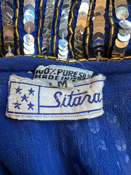 VINTAGE SITARA SILK Sequin 80s Top • Medium