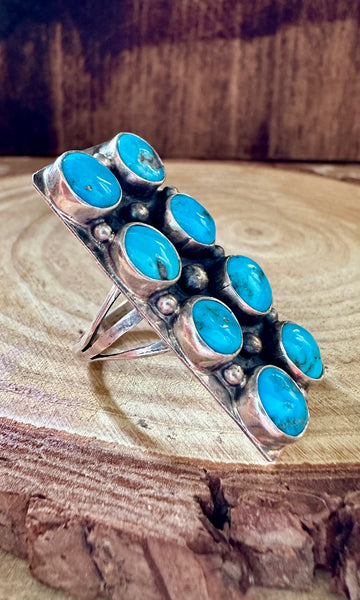 DOUBLE ROW TURQUOISE Sterling Silver Ring • Size 7 & 10