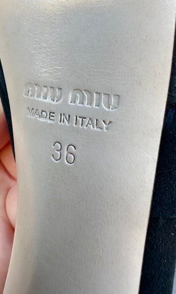 MIU MIU Black Suede Block Heels • 6
