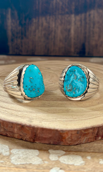 ALVERY SMITH NAVAJO Sterling Silver and Turquoise Mens Ring • Size 12