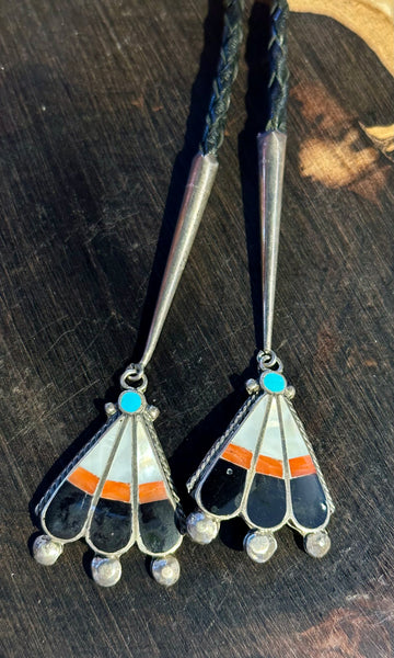 RUTH LONJOSE ZUNI Sun Face Multi-Stone Inlay Bolo Tie w/ Leather Cord JM22