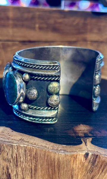 TURQUOISE TIDES Vintage Turquoise and Sterling Silver Cuff • 192g