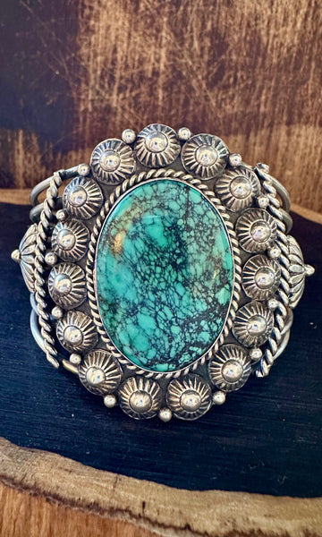 SOUTHWEST CHARMER E Richards Navajo Hogan Beads Silver & Turquoise Cuff
