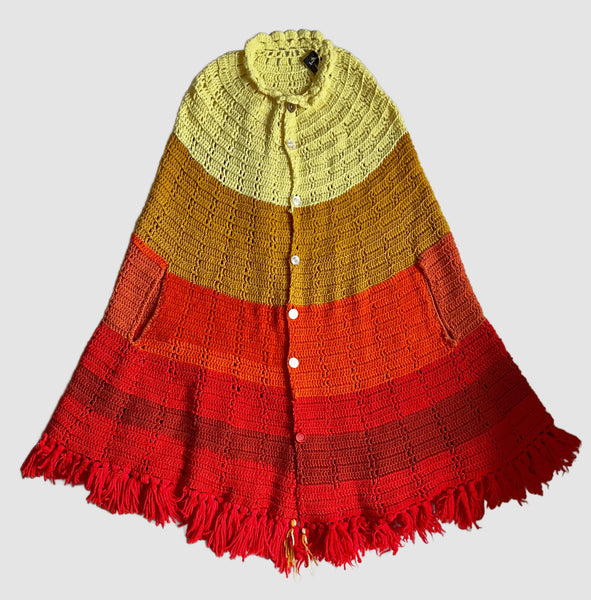 SUNBURST KNIT PONCHO Vintage 70s Crochet • Open Sizing