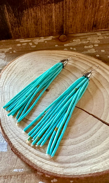 KINGMAN TURQUOISE and SILVER Tassel Earrings • 10g