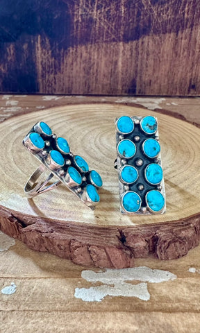 DOUBLE ROW TURQUOISE Sterling Silver Ring • Size 7 & 10